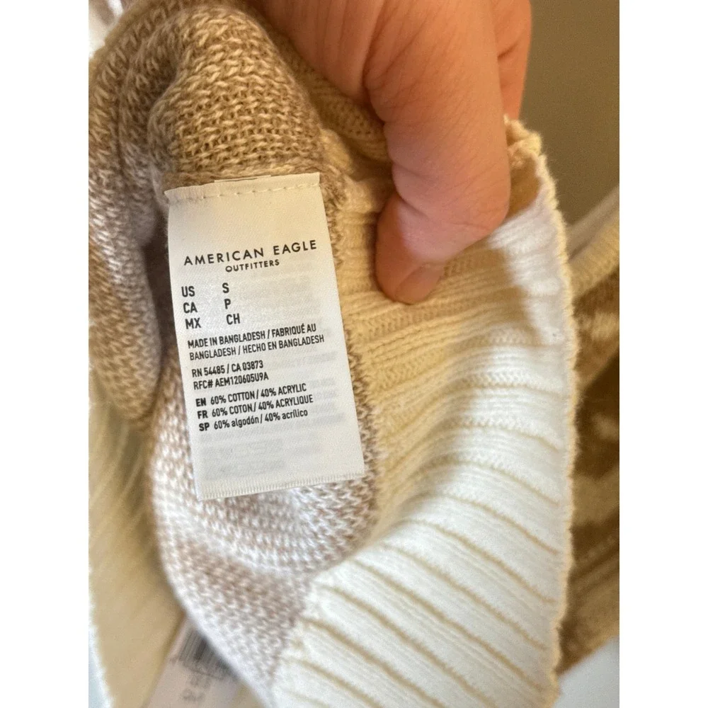 American Eagle • NWT Floral Yin Yang Knit Crop Tank Top Cream Brown Size S - Picture 10 of 10